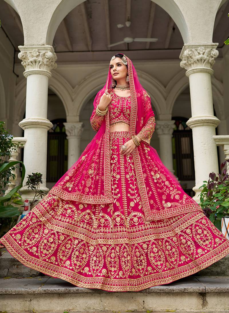 Rani Pink Butterfly Net With Embroidered Work Stunning Lehenga For Wedding Season