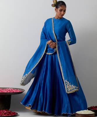 blue plain chanderi lehenga set 1