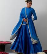 blue plain chanderi lehenga set