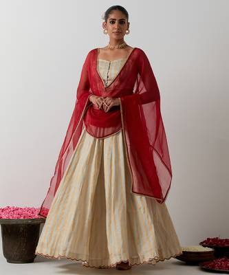 multicolor plain chanderi lehenga set 4
