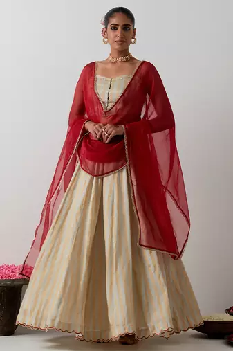 multicolor plain chanderi lehenga set