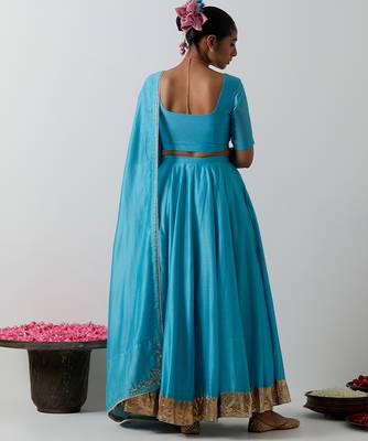 blue plain chanderi lehenga set 2