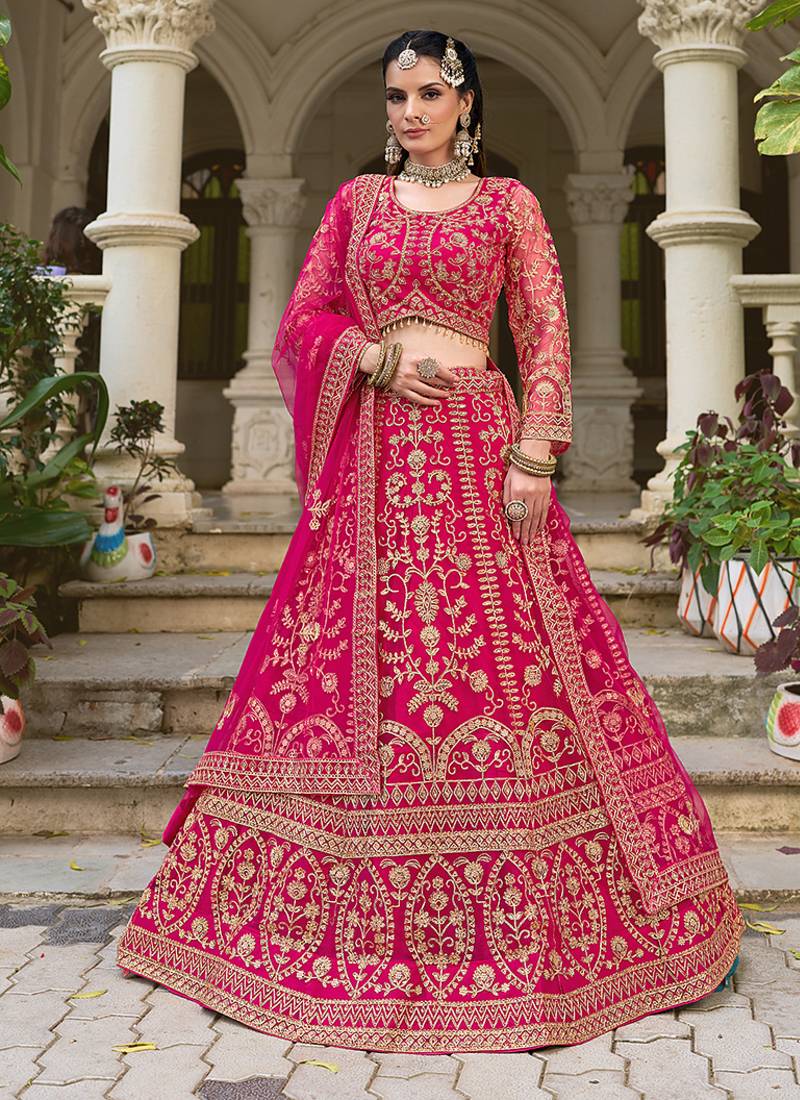 Rani Pink Butterfly Net With Embroidered Work Stunning Lehenga For Wedding Season