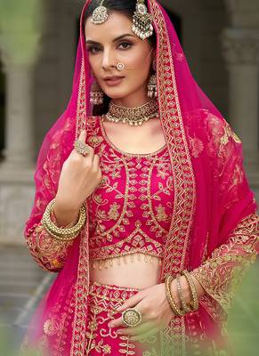 Rani Pink Butterfly Net With Embroidered Work Lehenga choli 3