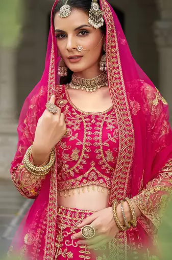 Rani Pink Butterfly Net With Embroidered Work Lehenga choli