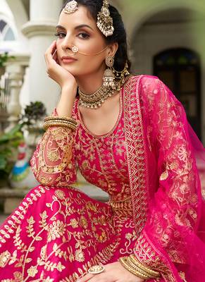 Rani Pink Butterfly Net With Embroidered Work Lehenga choli 4
