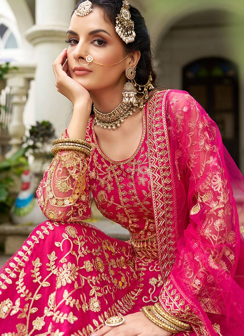 Rani Pink Butterfly Net With Embroidered Work Stunning Lehenga For Wedding Season