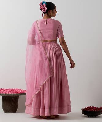 pink plain chanderi lehenga set 2