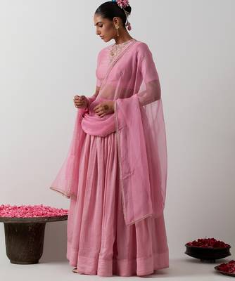 pink plain chanderi lehenga set 3