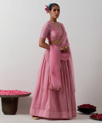 pink plain chanderi lehenga set 4