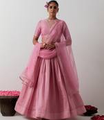 pink plain chanderi lehenga set