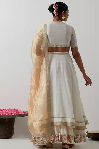 white plain chanderi lehenga set