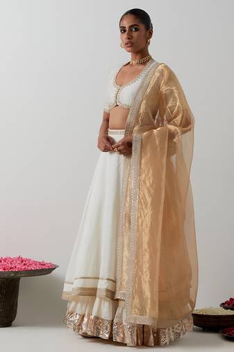white plain chanderi lehenga set
