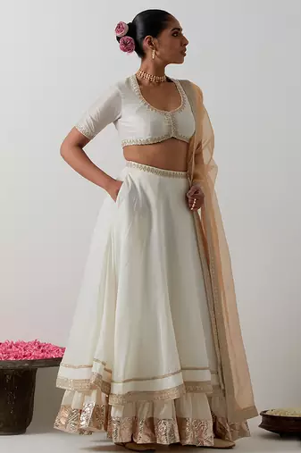 white plain chanderi lehenga set