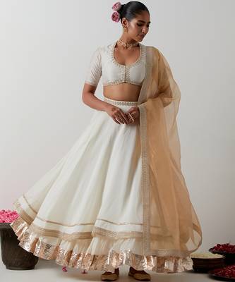 white plain chanderi lehenga set 4