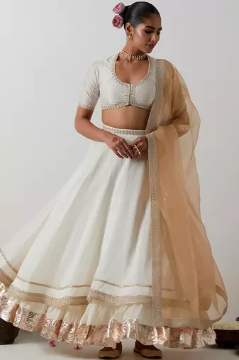 white plain chanderi lehenga set