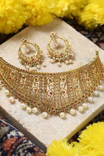 Kundan stone choker necklace set