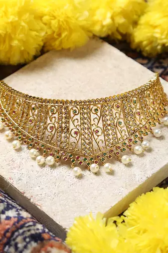 Kundan stone choker necklace set