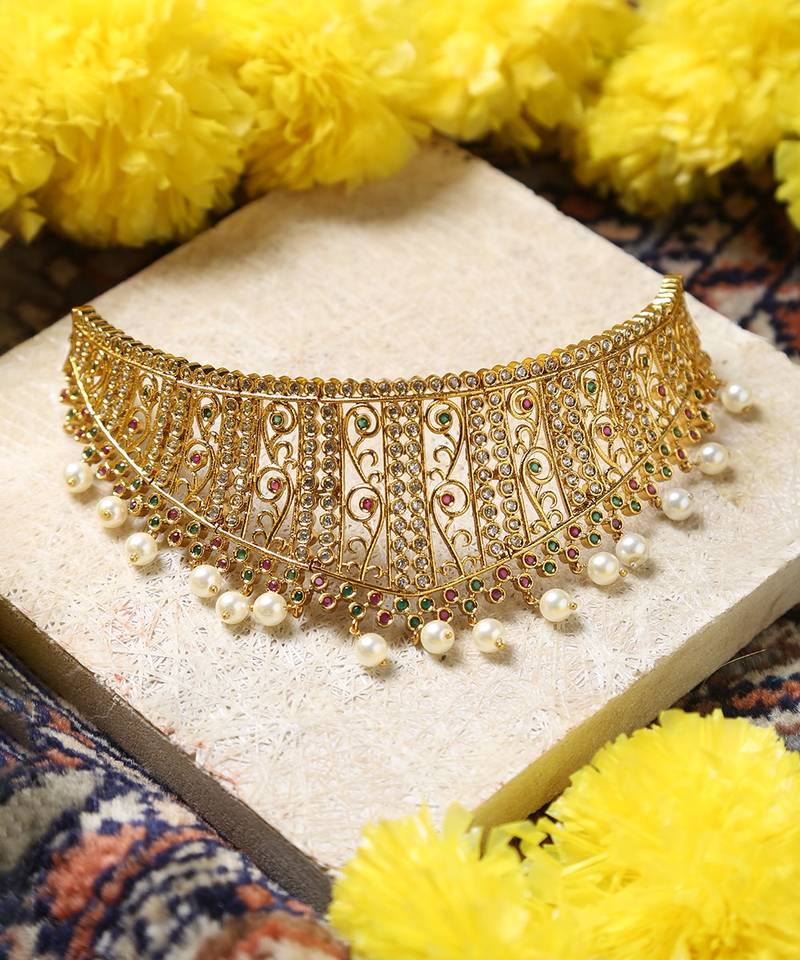 Kundan stone choker necklace set
