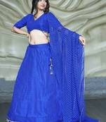 BLUE ZARI AND CODING LACE WORK WITH LEHERIYA PRINTED GEORGETTE SEMI STITCHED LEHENGA CHOLI