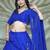 BLUE ZARI AND CODING LACE WORK WITH LEHERIYA PRINTED GEORGETTE SEMI STITCHED LEHENGA CHOLI