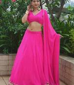 PINK ZARI AND CODING LACE WORK WITH LEHERIYA PRINTED GEORGETTE SEMI STITCHED LEHENGA CHOLI