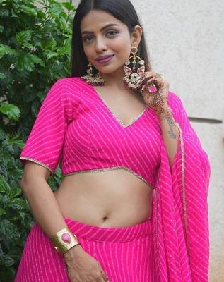 PINK ZARI AND CODING LACE WORK WITH LEHERIYA PRINTED GEORGETTE SEMI STITCHED LEHENGA CHOLI 4