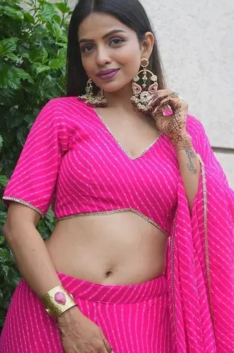 PINK ZARI AND CODING LACE WORK WITH LEHERIYA PRINTED GEORGETTE SEMI STITCHED LEHENGA CHOLI