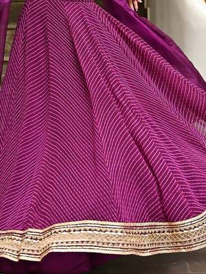 PURPLE ZARI AND CODING LACE WORK WITH LEHERIYA PRINTED GEORGETTE SEMI STITCHED LEHENGA CHOLI 5