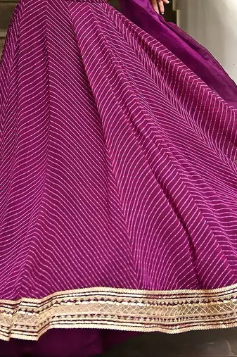 PURPLE ZARI AND CODING LACE WORK WITH LEHERIYA PRINTED GEORGETTE SEMI STITCHED LEHENGA CHOLI