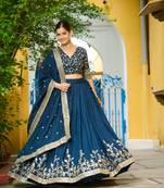 Blue Vichitra Silk With Sequins Embroidered Work Lahenga Choli And Duptta