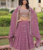 Onion pink Faux Georgette With Sequins & Zari Multi Embroidered Lehenga