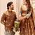 Brown embroidered lehenga & matching men's kurta set couple combo