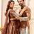 Brown embroidered lehenga & matching men's kurta set couple combo