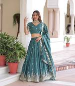 Sea green Vichitra Silk With Sequins Embroidered Work Lahenga Choli And Duptta