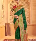 dark green color art silk blend woven work saree