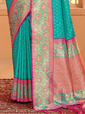 sky blue color art silk blend woven work saree 2