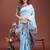 Sky blue color linen cotton saree with blouse