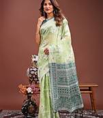 Light green color linen cotton saree with blouse