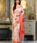 Multicolor linen cotton flower woven work saree