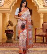 Multicolor linen cotton flower woven work saree