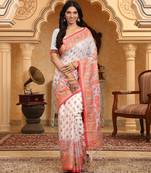 Multicolor linen cotton flower woven work saree