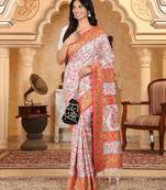 Multicolor linen cotton flower woven work saree