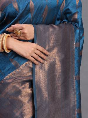 blue art silk blend zari woven work saree  3