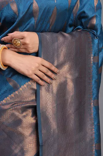 blue color  art silk blend zari woven work saree 
