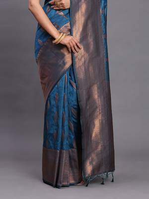 blue art silk blend zari woven work saree  4