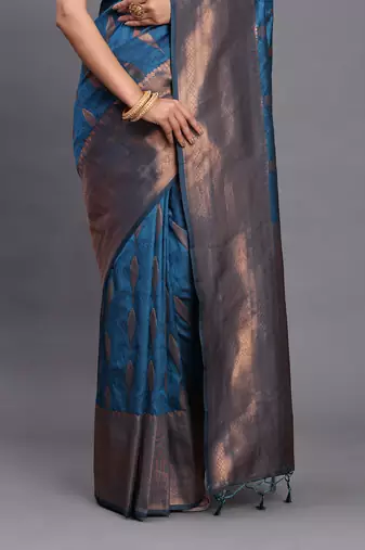 blue color  art silk blend zari woven work saree 