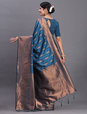 blue art silk blend zari woven work saree  5