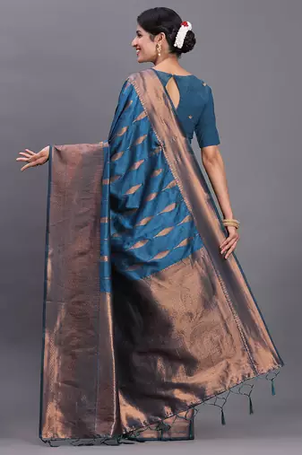 blue color  art silk blend zari woven work saree 