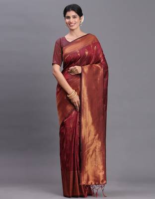 maroon color  art silk blend zari woven work saree  1